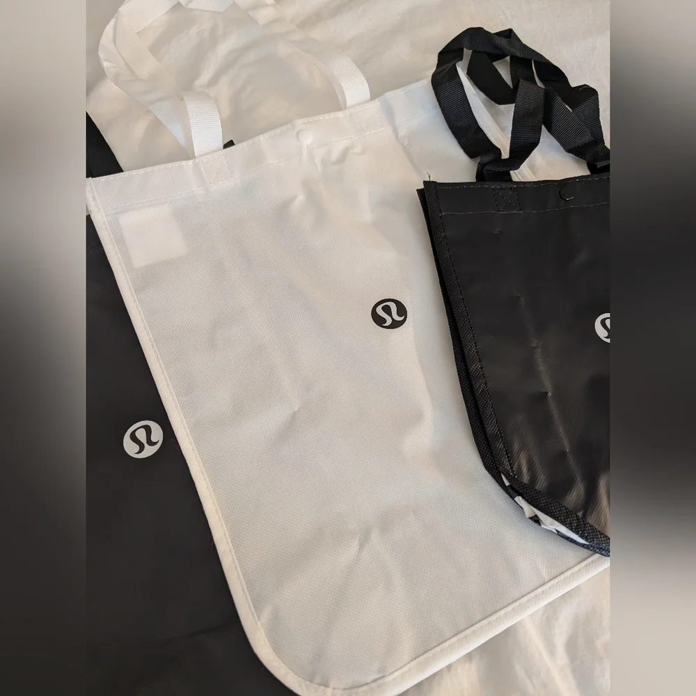 Three Lululemon Shopper Totes - Two Large Bags & One Small - Black & White